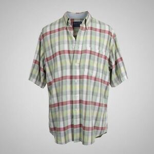 Pendleton Mens Medium Plaid Short Sleeve Button Front Shirt Cotton Madras Check